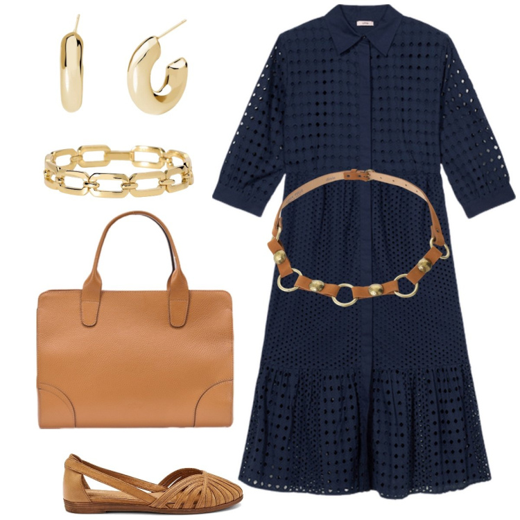 Outfit donna - Total look #2170669. Stile Casual chic per Tutti i giorni. Abbinamento con braccialetti, orecchini, cinture, borse tote, ballerine, vestiti chemisier.