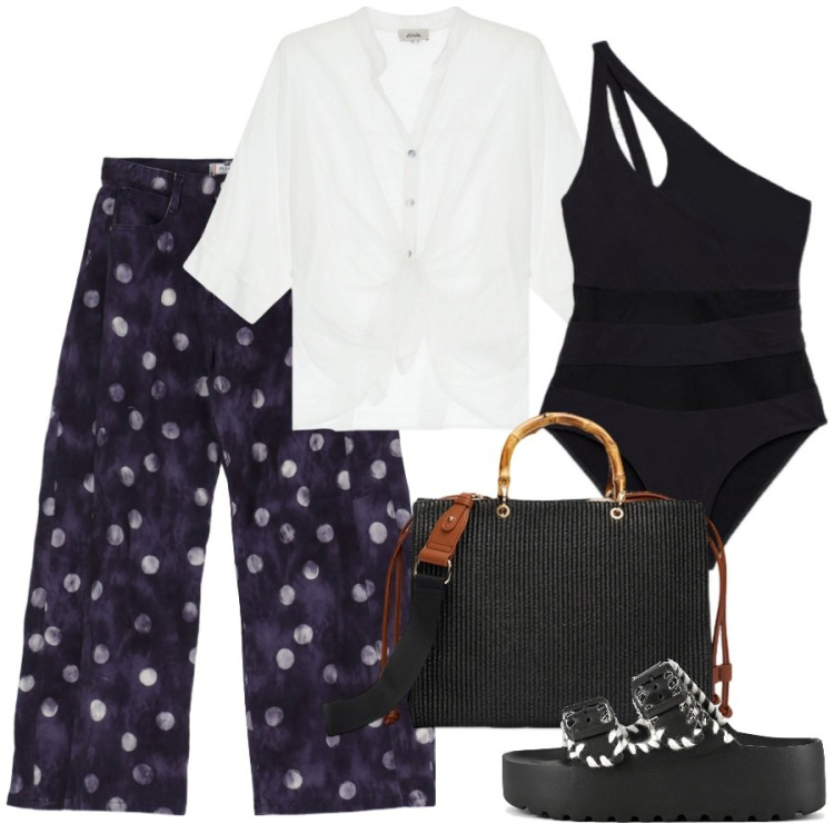 Outfit donna - Summer Outfits. Stile Boho per Mare. Abbinamento con pantaloni, camicie, ciabatte, costumi interi, borse a mano.