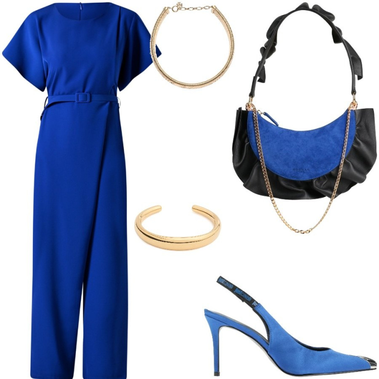 Outfit donna - Jumpsuite per i sacramenti. Stile Glamour per Cerimonia. Abbinamento con décolleté, borse a mano, collane, tute, braccialetti.