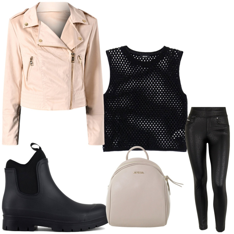 Outfit donna - Rock inside. Stile Rock per Serata fuori. Abbinamento con giacche, zaini, pantaloni skinny, maglieria, stivali.