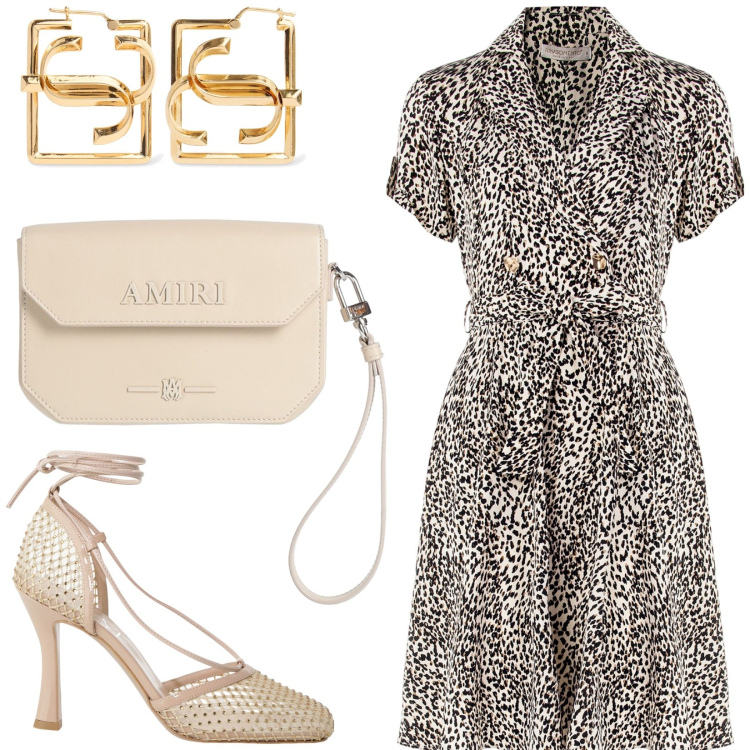 Outfit donna - Chic per l\'aperitivo. Stile Glamour per Serata fuori. Abbinamento con borse a mano, décolleté, vestiti corti, orecchini.