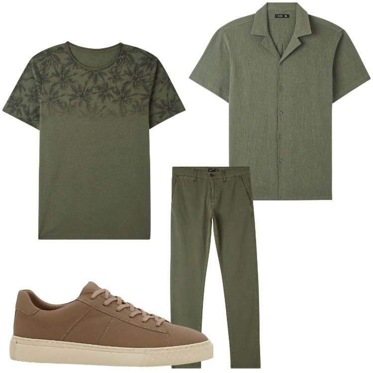 Outfit uomo - Verde bosco. Stile Casual per Tutti i giorni. Abbinamento con sneakers, t-shirt, camicie a manica corta, pantaloni chino.