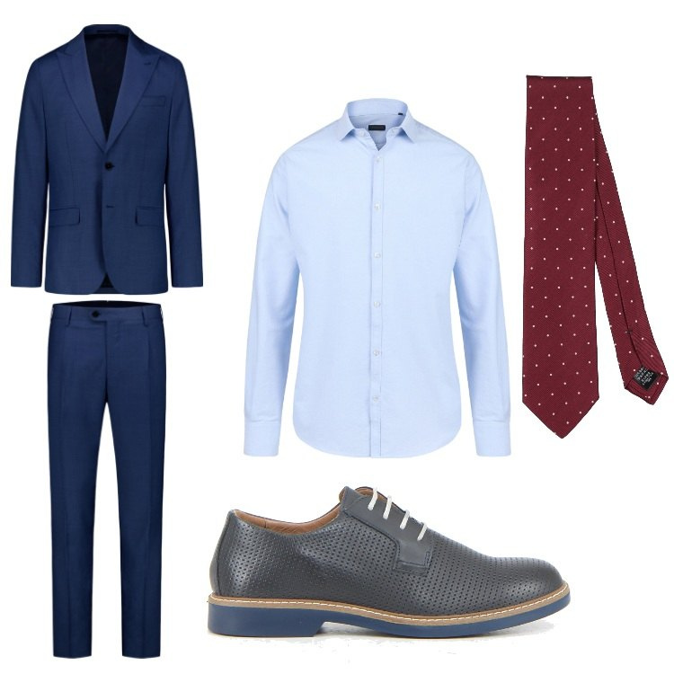 Outfit uomo - Elegante. Stile Business/Elegante per Ufficio. Abbinamento con cravatte, camicie, abiti, scarpe stringate.