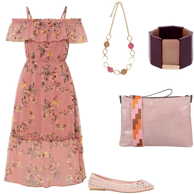Outfit donna - Lovely. Stile Romantica per Tutti i giorni. Abbinamento con ballerine, vestiti, borse a tracolla, collane, braccialetti.