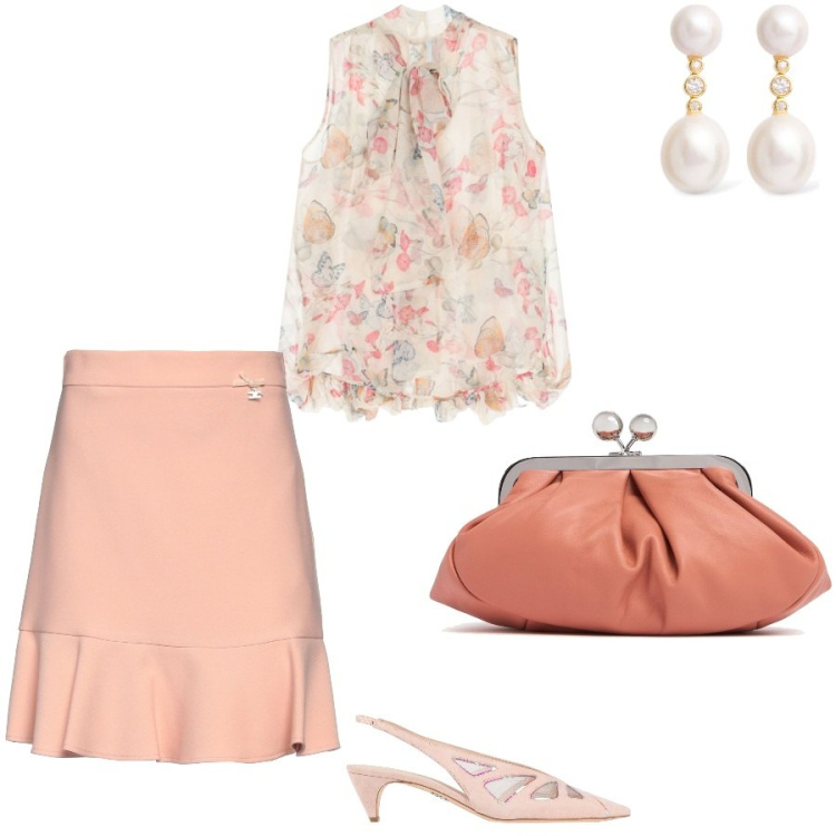 Outfit donna - Sweet look. Stile Romantica per Serata fuori. Abbinamento con minigonne, décolleté, camicie, orecchini, pochette.