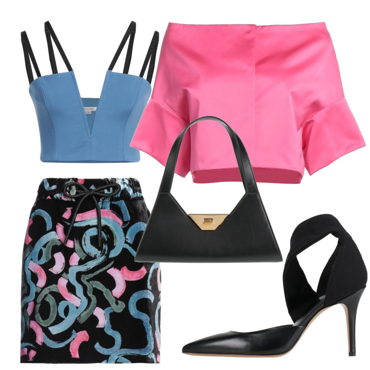 Outfit donna - Chic con i colori. Stile Chic per Cerimonia. Abbinamento con top, blazer, décolleté, borse a mano, minigonne.