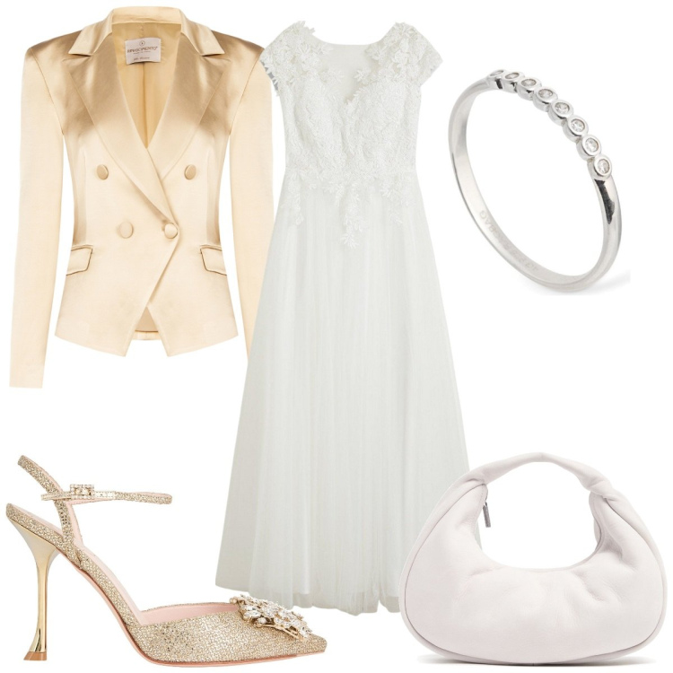 Outfit donna - Total look #2170936. Stile Glamour per Cerimonia. Abbinamento con vestiti, décolleté, blazer, borse a mano, anelli.