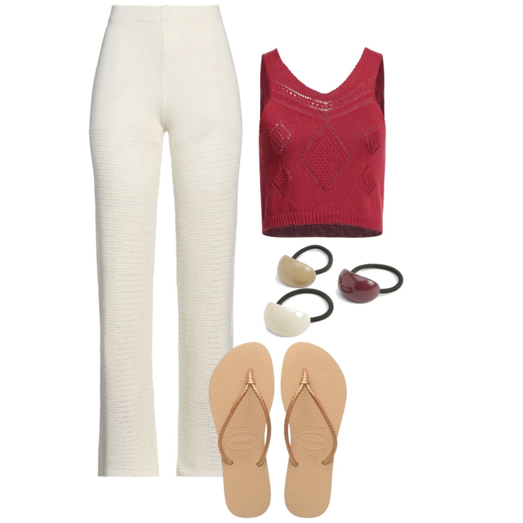 Outfit femme - Jour Off. Style Boho pour Tous les jours. Assortir avec accessoires pour cheveux, hauts, pantalon , mules.