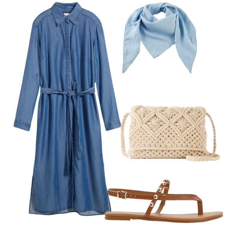 Outfit donna - Summer romance. Stile Romantica per Tutti i giorni. Abbinamento con borse a tracolla, vestiti, foulard, ciabatte.