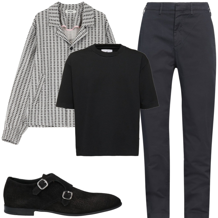 Outfit uomo - Total look #2171539. Stile Trendy per Serata speciale. Abbinamento con pantaloni chino, scarpe stringate, cappotti, t-shirt.