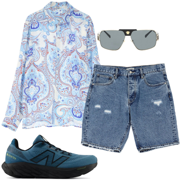 Outfit uomo - Total look #2171541. Stile Trendy per Tutti i giorni. Abbinamento con occhiali da sole, sneakers, camicie, bermuda.