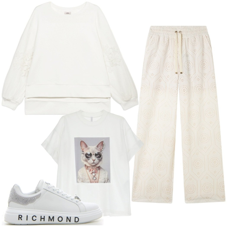 Outfit donna - Tutto bianco o quasi. Stile Sporty chic per Tutti i giorni. Abbinamento con t-shirt, pantaloni, felpe, sneakers.