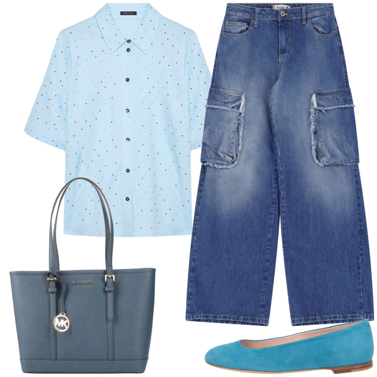 Outfit donna - Il Jeans comodo. Stile Casual per Tutti i giorni. Abbinamento con borse a spalla, ballerine, jeans, camicie a manica corta.