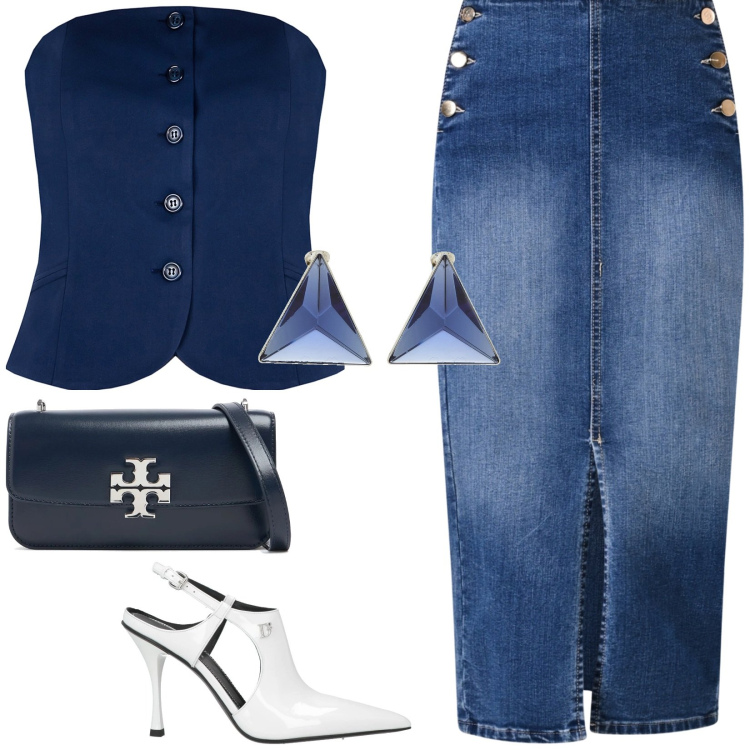 Outfit donna - Serata speciale. Stile Glamour per Serata fuori. Abbinamento con décolleté, orecchini, gonne longuette, top, borse a spalla.