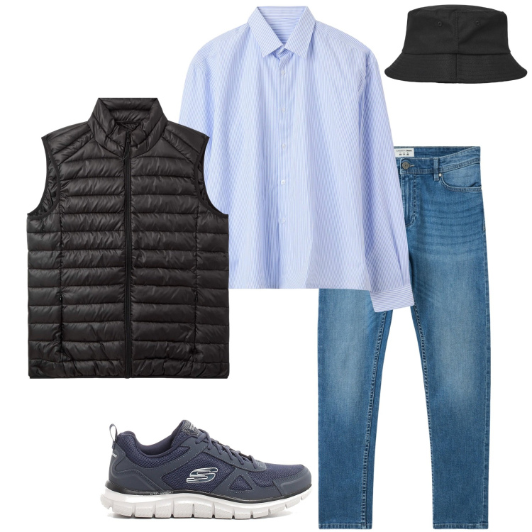 Outfit uomo - Ennesimo temporale. Stile Casual per Tutti i giorni. Abbinamento con jeans skinny, piumini, cappelli, camicie, sneakers.