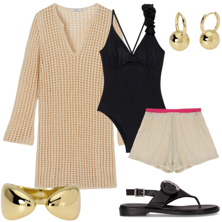 Outfit donna - Summer outfits. Stile Casual chic per Mare. Abbinamento con orecchini, anelli, shorts, tuniche, ciabatte, costumi interi.