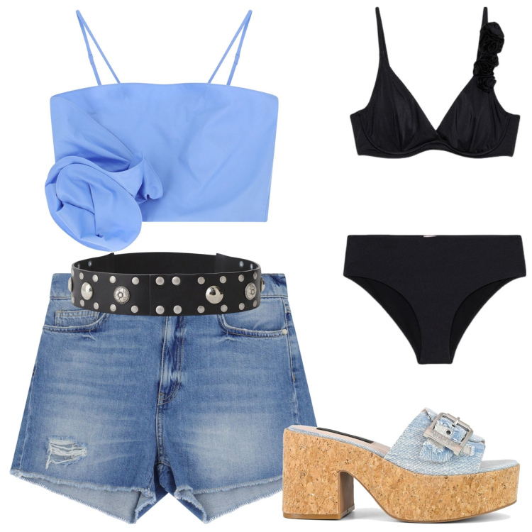 Outfit donna - Summer outfits. Stile Casual per Mare. Abbinamento con cinture, shorts, top, sandali, bikini.