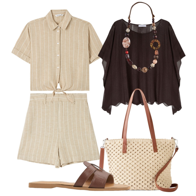Outfit donna - Il poncho estivo !. Stile Trendy per Tutti i giorni. Abbinamento con borse a mano, ciabatte, bermuda, camicie a manica corta, cappotti, collane.