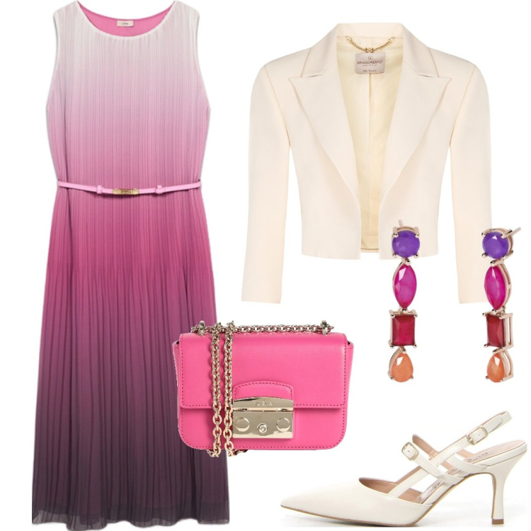 Outfit donna - Outfit cerimonia. Stile Chic per Cerimonia. Abbinamento con borse a spalla, orecchini, bolero, vestiti lunghi, décolleté.