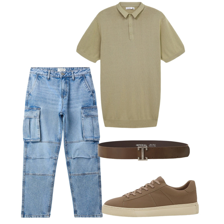 Outfit uomo - Maggio. Stile Casual per Tutti i giorni. Abbinamento con sneakers, polo, jeans, cinture.