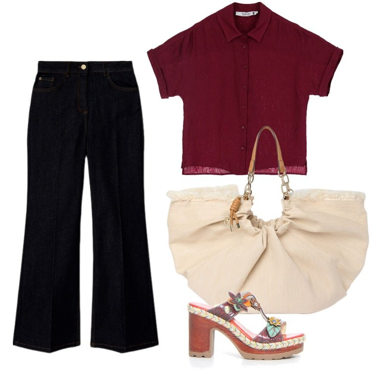 Outfit donna - Total look #2171617. Stile Boho per Tutti i giorni. Abbinamento con camicie a manica corta, jeans, ciabatte, borse a mano.