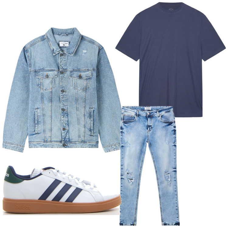 Outfit uomo - Casual jeans. Stile Casual per Tutti i giorni. Abbinamento con giacche, jeans strappati, t-shirt, sneakers.