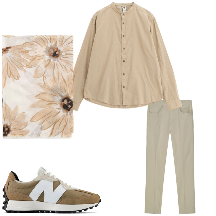 Outfit uomo - Fiori. Stile Casual per Serata speciale. Abbinamento con sciarpe e foulard, camicie, pantaloni, sneakers.