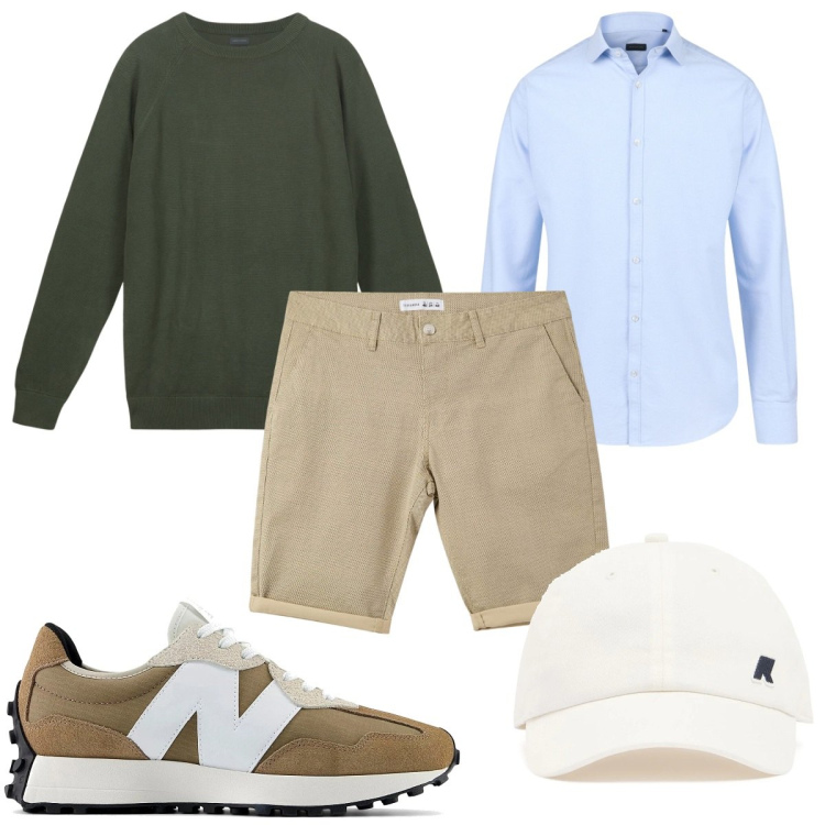 Outfit uomo - Total look #2171644. Stile Urban per Tutti i giorni. Abbinamento con pantaloni corti, camicie, maglieria, cappelli, sneakers.