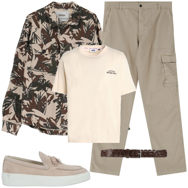 Outfit uomo - Total look #2171646. Stile Trendy per Tutti i giorni. Abbinamento con cinture, scarpe stringate, t-shirt, pantaloni cargo, giacche.