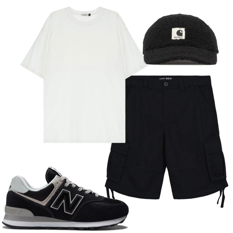 Outfit uomo - City. Stile Casual per Tutti i giorni. Abbinamento con t-shirt, bermuda, sneakers, cappelli.