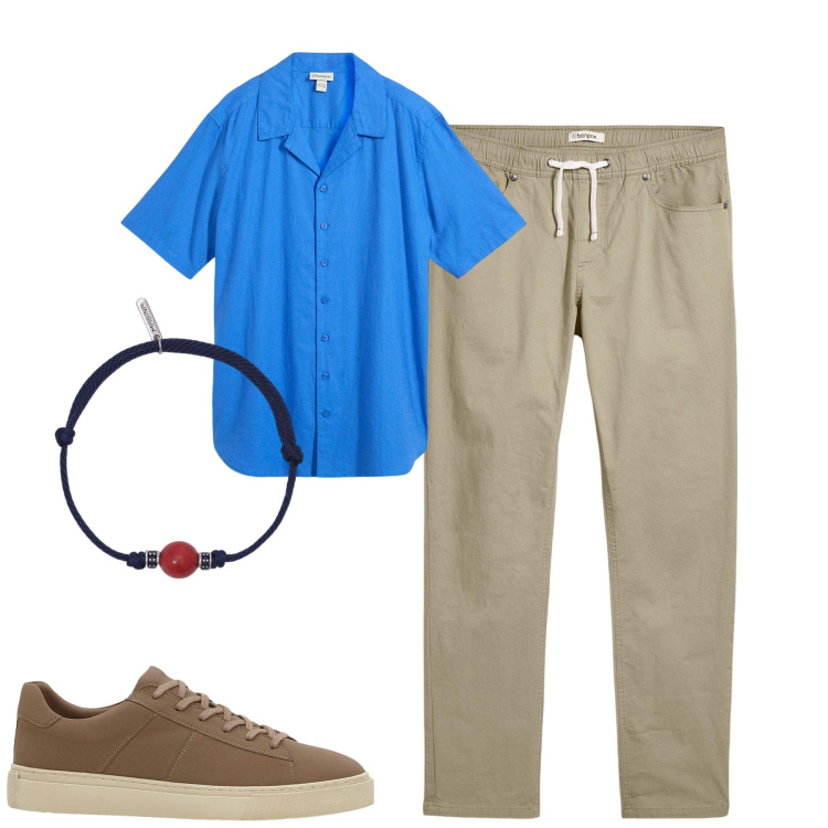Outfit uomo - City. Stile Casual per Tutti i giorni. Abbinamento con pantaloni, sneakers, camicie a manica corta, braccialetti.