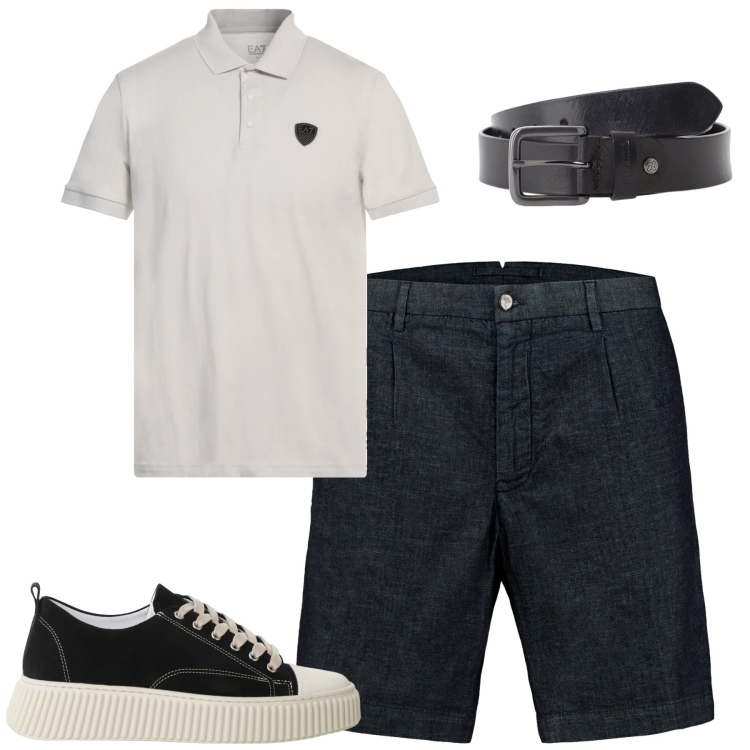 Outfit uomo - I bermuda per la città. Stile Urban per Tutti i giorni. Abbinamento con polo, sneakers, cinture, bermuda.