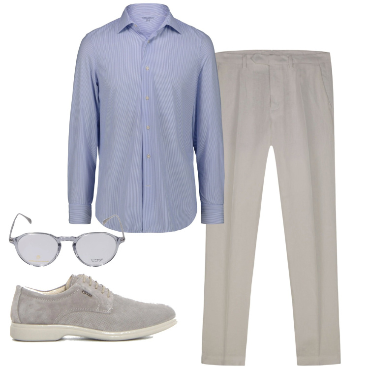Outfit uomo - In ufficio. Stile Business/Elegante per Ufficio. Abbinamento con camicie, pantaloni, occhiali da sole, scarpe stringate.