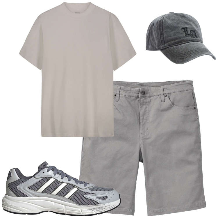 Outfit uomo - Casual time. Stile Casual per Tutti i giorni. Abbinamento con bermuda, cappelli, t-shirt, sneakers.