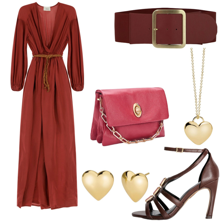Outfit donna - Total look #2171709. Stile Glamour per Serata fuori. Abbinamento con orecchini, collane, vestiti lunghi, cinture, sandali gioiello, borse a tracolla.