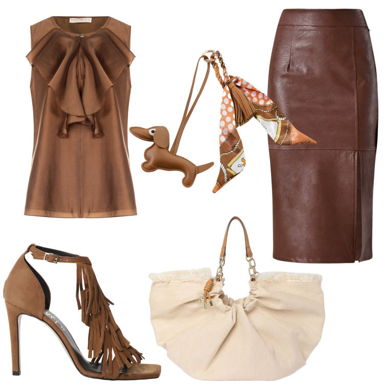 Outfit donna - Total look #2171711. Stile Glamour per Serata fuori. Abbinamento con gonne longuette, bluse, portachiavi, décolleté, borse a mano.