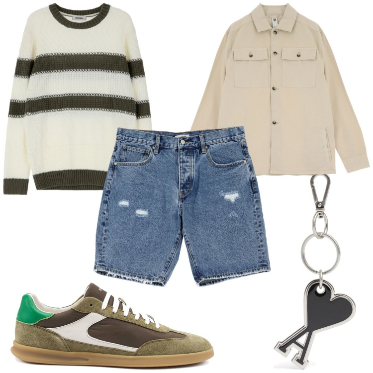 Outfit uomo - Total look #2171803. Stile Trendy per Tutti i giorni. Abbinamento con bermuda, maglieria, camicie, portachiavi, sneakers.
