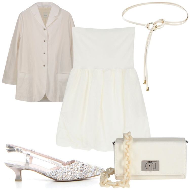 Outfit donna - Total look #2171817. Stile Trendy per Tutti i giorni. Abbinamento con cinture, borse a spalla, vestiti corti, blazer, sandali col tacco.