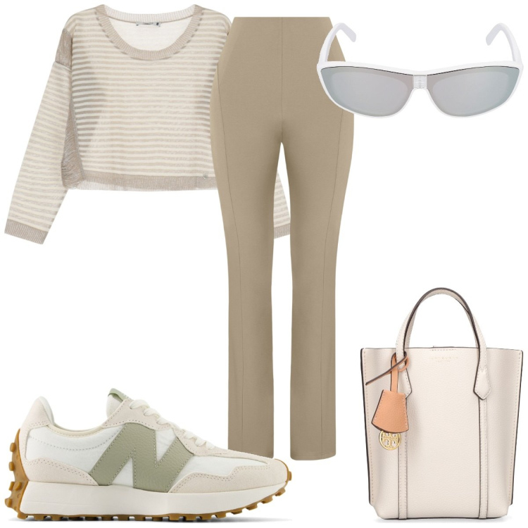 Outfit donna - Total look #2171819. Stile Trendy per Tutti i giorni. Abbinamento con sneakers, maglieria, pantaloni, borse a mano, occhiali da sole.