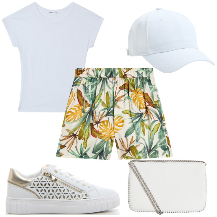 Outfit donna - Total look #2171831. Stile Trendy per Tutti i giorni. Abbinamento con t-shirt, cappelli, borse a tracolla, pantaloni, sneakers.