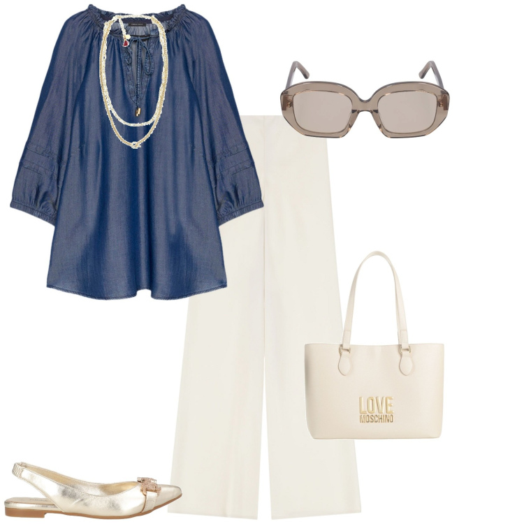Outfit donna - Total look #2171858. Stile Sporty chic per Tutti i giorni. Abbinamento con collane, ballerine, borse a mano, pantaloni, bluse, occhiali da sole.
