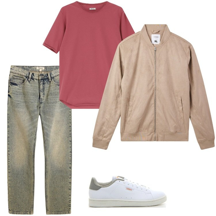 Outfit uomo - Total look #2171944. Stile Casual per Tutti i giorni. Abbinamento con jeans dritti, bomber, t-shirt, sneakers.