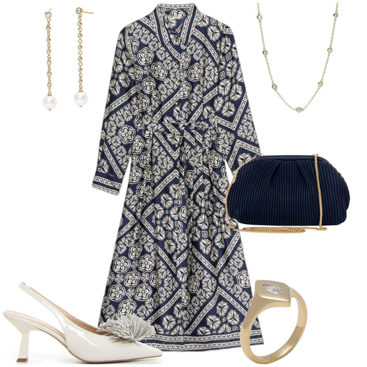 Outfit donna - Cerimonia evento serata speciale. Stile Chic per Cerimonia. Abbinamento con anelli, pochette, orecchini, collane, vestiti chemisier, décolleté.