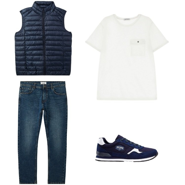 Outfit uomo - Total look #2171963. Stile Casual per Tutti i giorni. Abbinamento con sneakers, jeans, piumini, t-shirt.