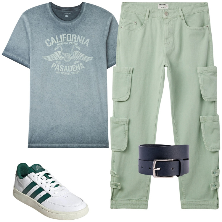 Outfit uomo - Total look #2172007. Stile Urban per Tutti i giorni. Abbinamento con t-shirt, jeans, cinture, sneakers.