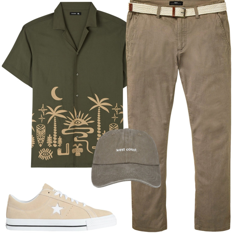 Outfit uomo - Total look #2172012. Stile Casual per Tutti i giorni. Abbinamento con pantaloni chino, sneakers, camicie a manica corta, cappelli.