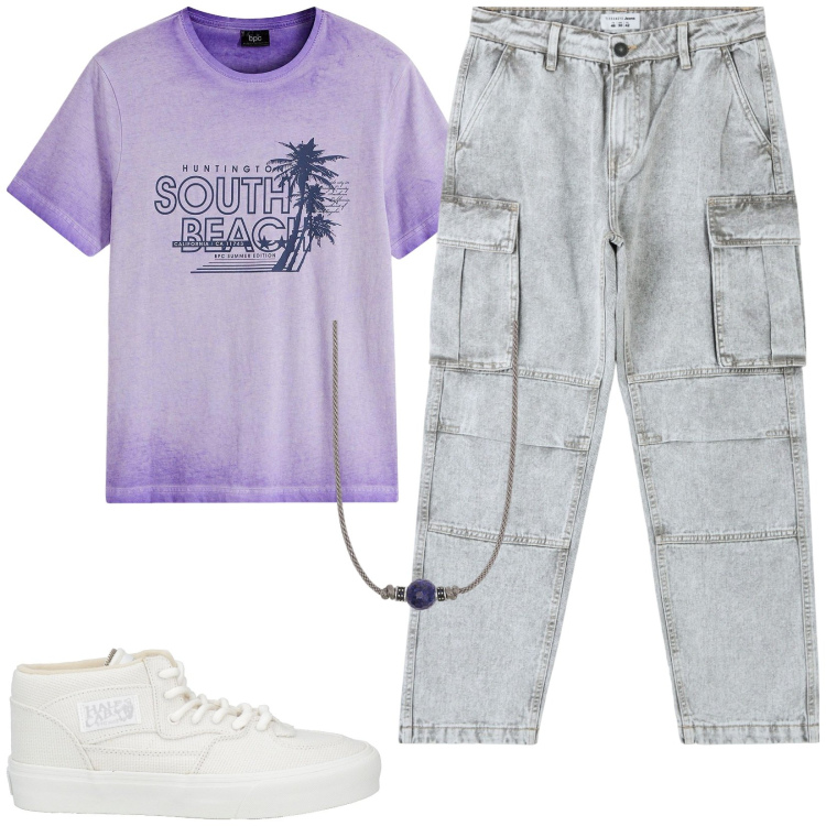 Outfit uomo - Total look #2172031. Stile Urban per Tutti i giorni. Abbinamento con t-shirt, sneakers alte, jeans, collane.