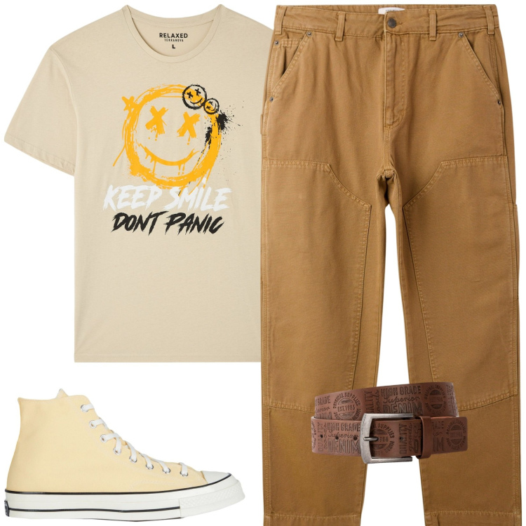 Outfit uomo - Total look #2172036. Stile Casual per Tutti i giorni. Abbinamento con cinture, sneakers alte, t-shirt, pantaloni.