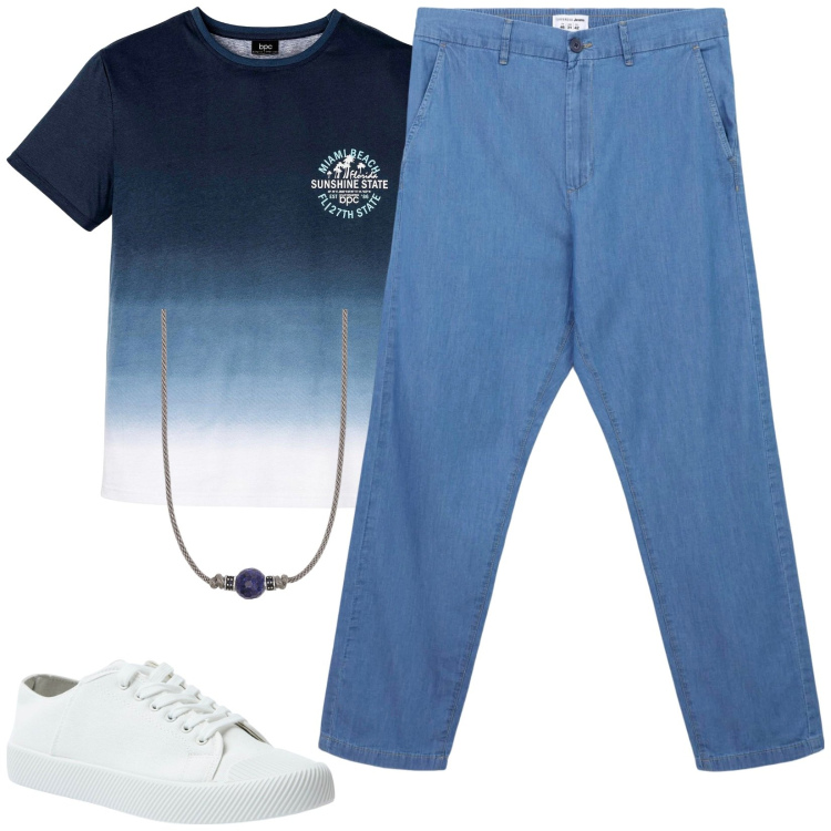 Outfit uomo - Total look #2172046. Stile Casual per Tutti i giorni. Abbinamento con t-shirt, jeans, sneakers, collane.