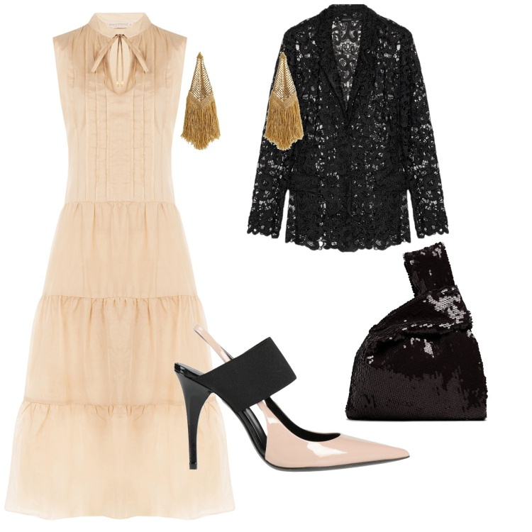 Outfit donna - Cerimonia un po\' retrò. per Serata fuori. Abbinamento con décolleté, orecchini, vestiti senza maniche, blazer, pochette.